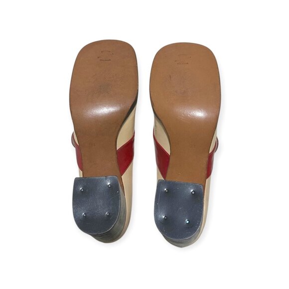 Vintage Ballotta Bologna Italy Red & Ivory Leather Peep-Toe Pumps 1960s–70s - Picture 6 of 11